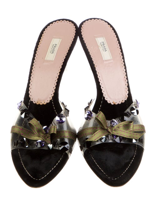 Prada Velvet Crystal Embellishments Slides