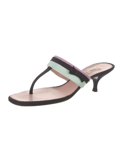 Prada Printed Bow Accents T-Strap Sandals