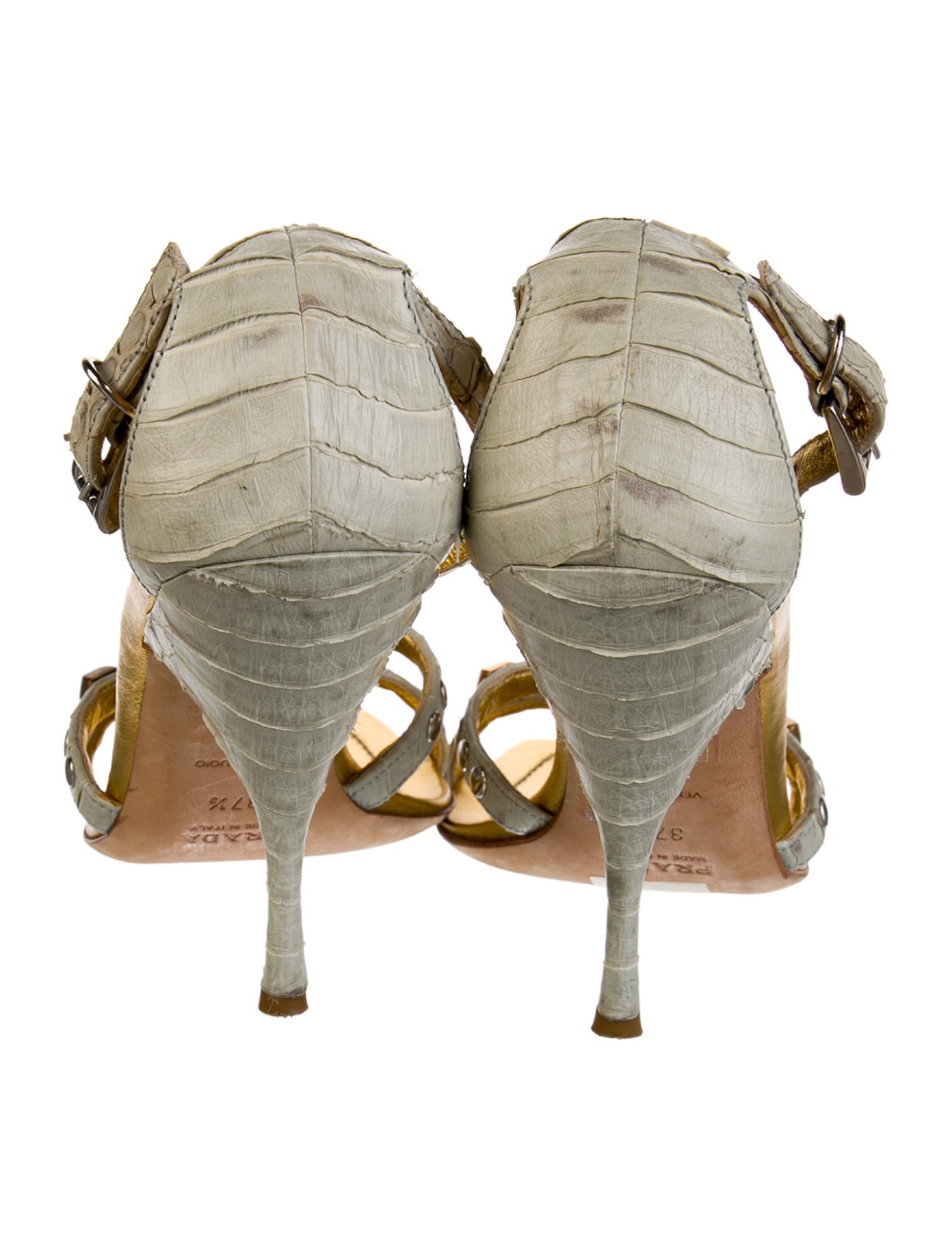 Prada Leather Animal Print T-Strap Sandals