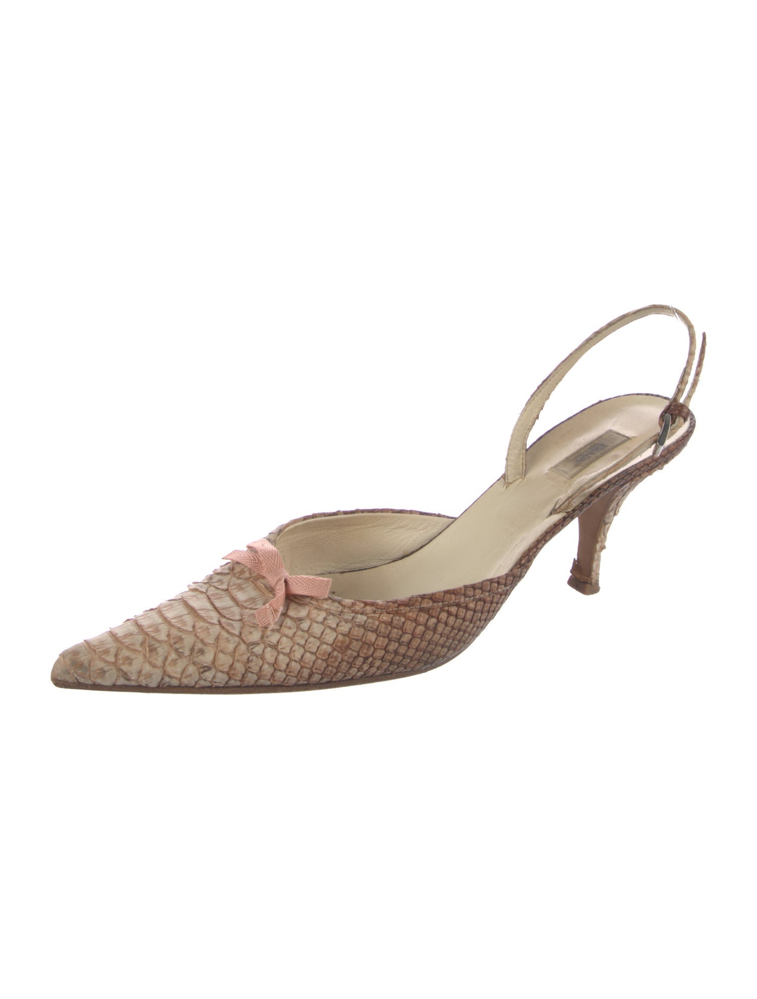 Prada Snakeskin Bow Accents Slingback Pumps