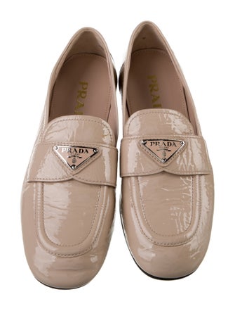Prada Enameled Metal Triangle Patent Leather Loafers
