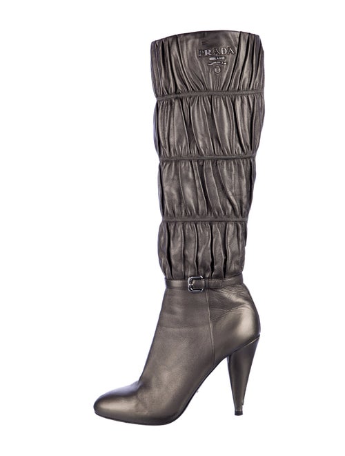 Prada Leather Pleated Accents Boots