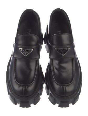 Prada Enameled Metal Triangle Leather Oxfords