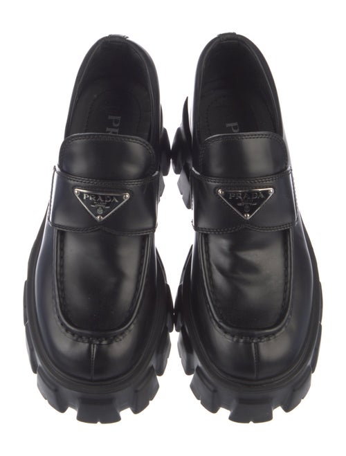 Prada Enameled Metal Triangle Leather Oxfords