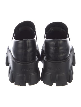 Prada Enameled Metal Triangle Leather Oxfords