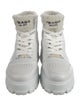 Prada Enameled Metal Triangle Leather Lace-Up Boots