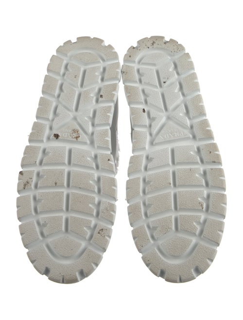 Prada Enameled Metal Triangle Leather Lace-Up Boots