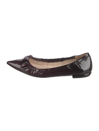 Prada Patent Leather Bow Accents Ballet Flats