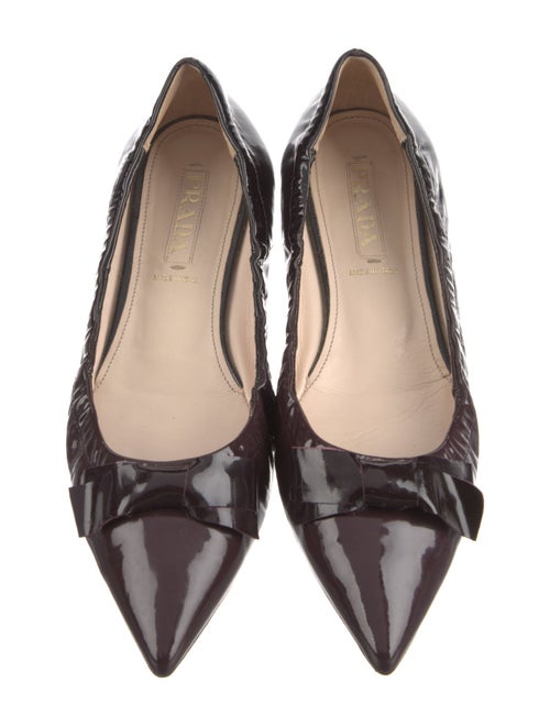 Prada Patent Leather Bow Accents Ballet Flats