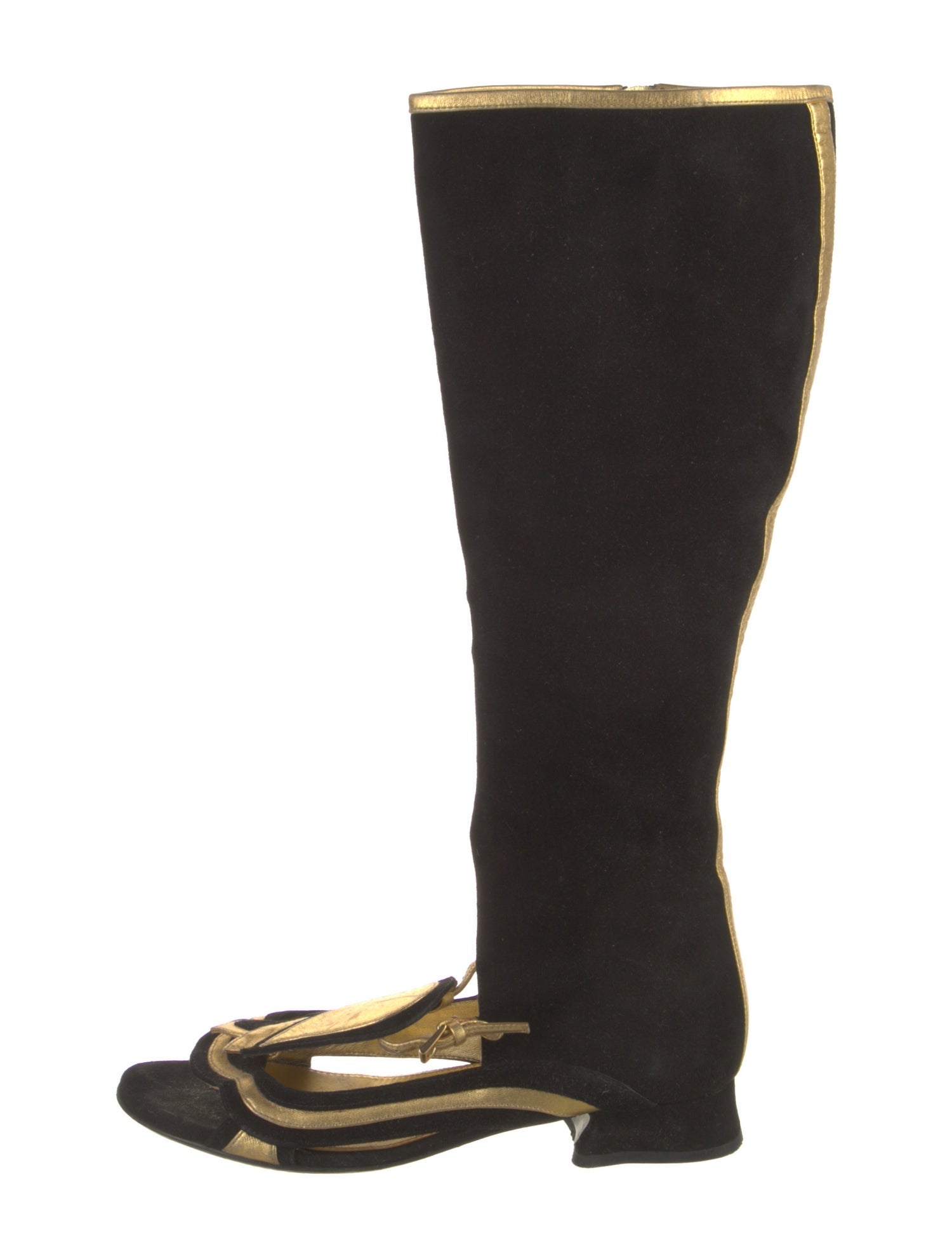 Prada Suede Colorblock Pattern Riding Boots