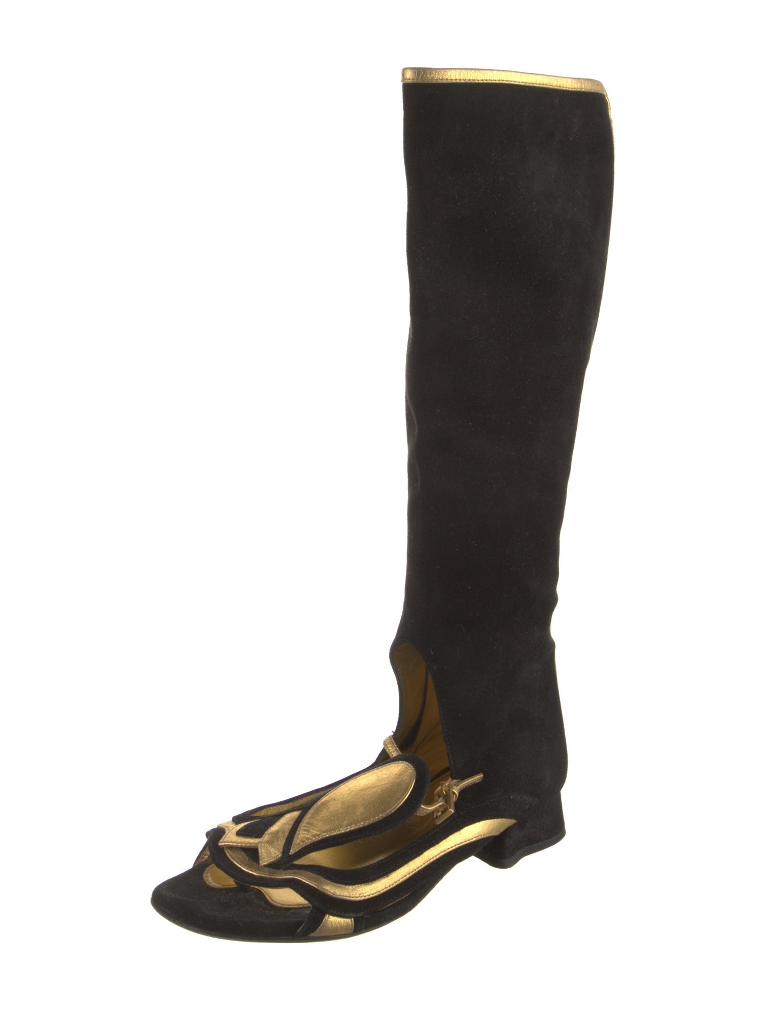 Prada Suede Colorblock Pattern Riding Boots