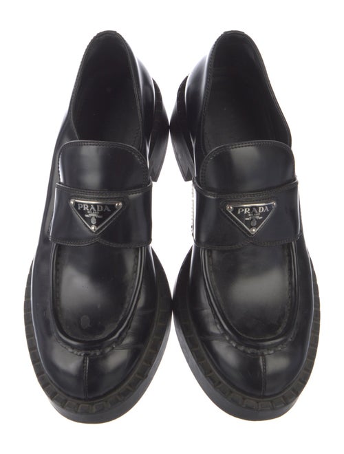 Prada Enameled Metal Triangle Leather Oxfords