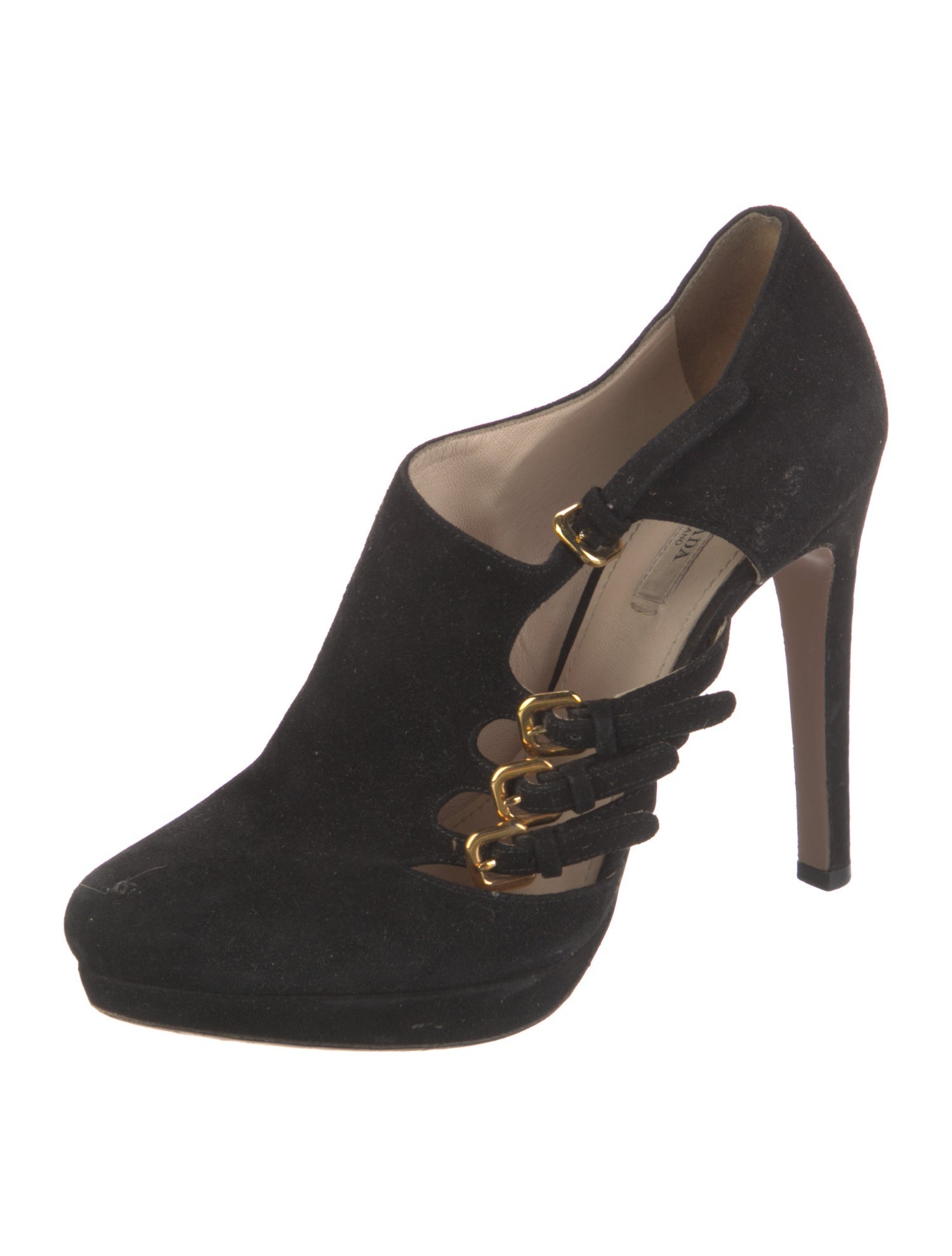 Prada Suede Cutout Accent Pumps