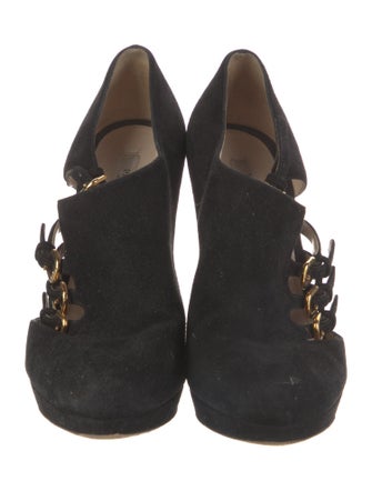 Prada Suede Cutout Accent Pumps