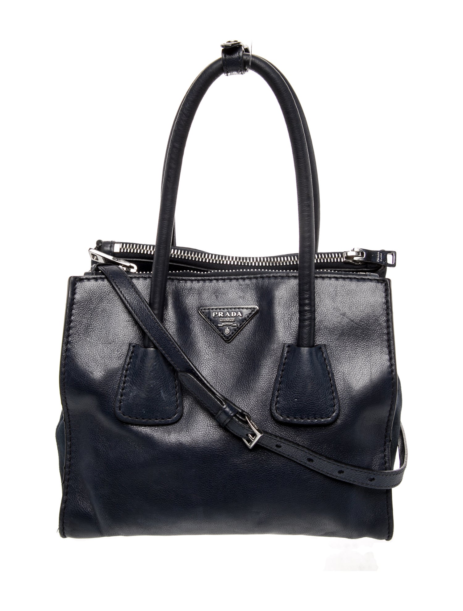 Prada Enameled Metal Triangle Galleria Double Zip