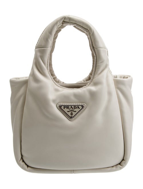 Prada Enameled Metal Triangle Padded Tote Small