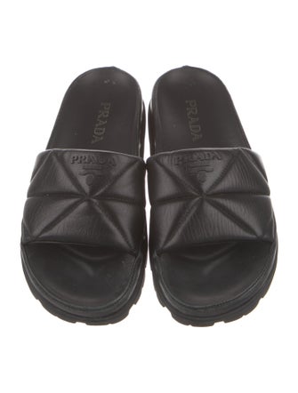 Prada Quilted Pattern Leather Slides