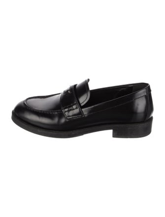 Prada Enameled Metal Triangle Leather Loafers