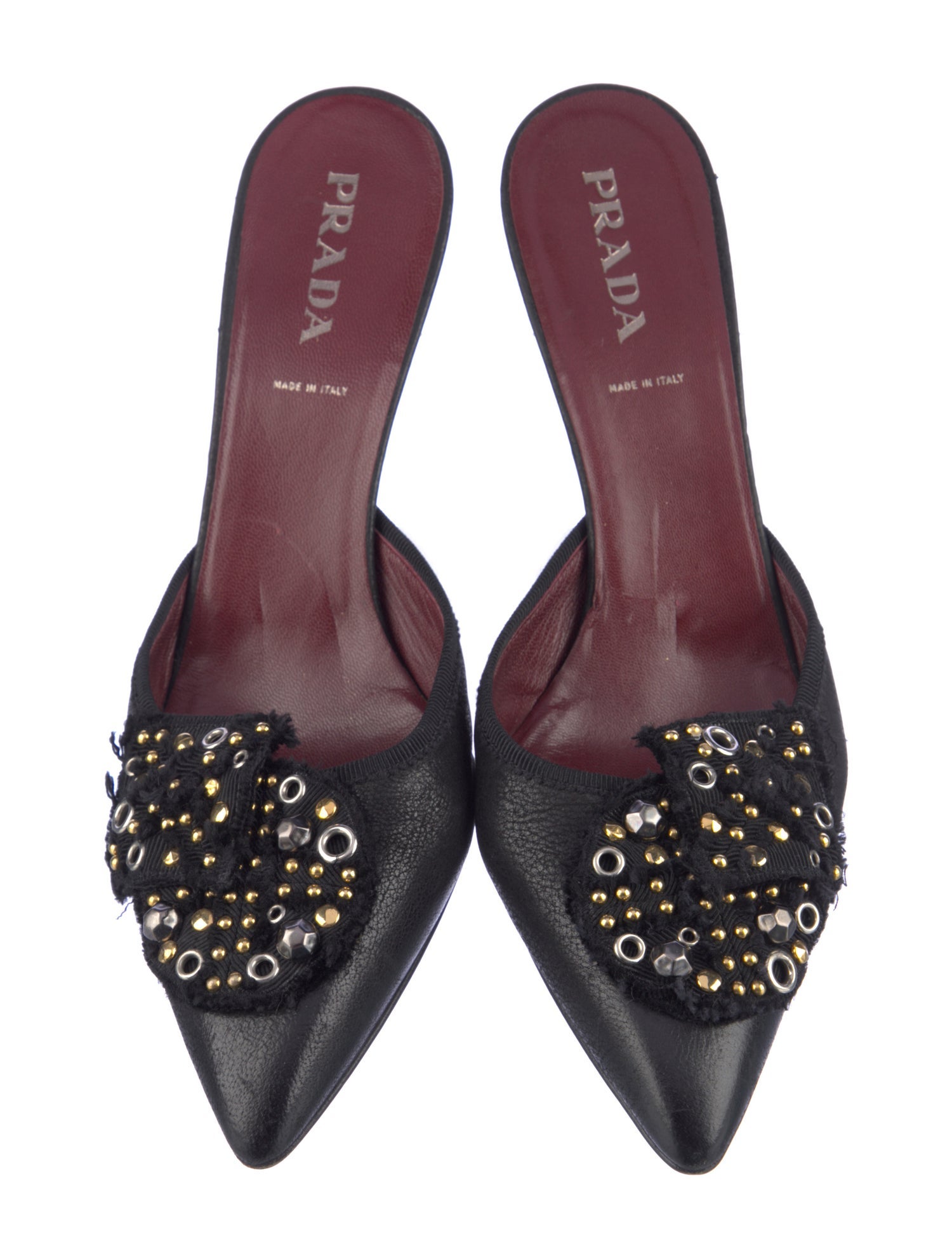 Prada Leather Studded Accents Mules