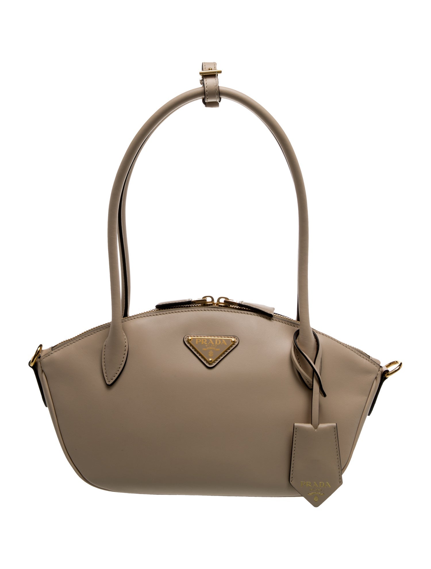 Prada Enameled Metal Triangle Bauletto w/ Tags