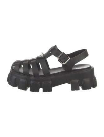 Prada Enameled Metal Triangle Rubber Gladiator Sandals