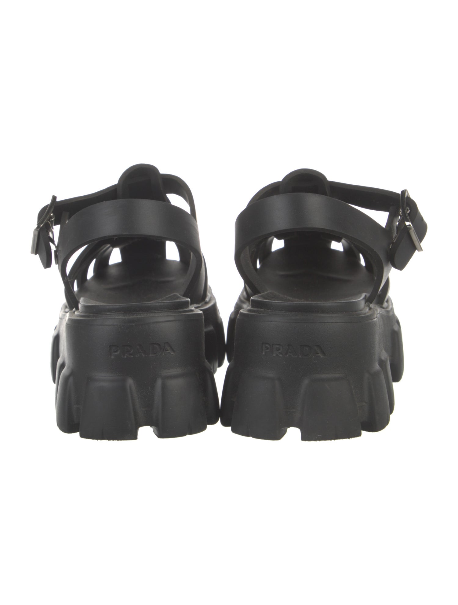 Prada Enameled Metal Triangle Rubber Gladiator Sandals