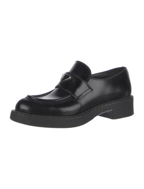 Prada Enameled Metal Triangle Leather Loafers