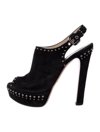 Prada Suede Studded Accents Slingback Pumps