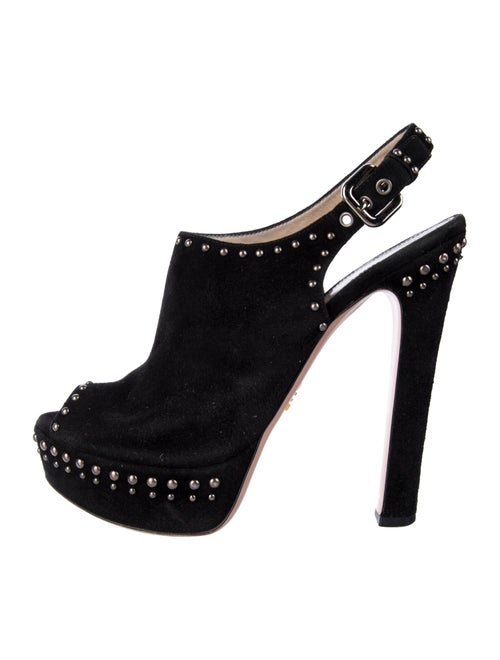 Prada Suede Studded Accents Slingback Pumps