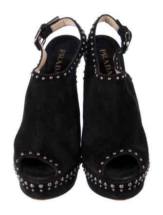 Prada Suede Studded Accents Slingback Pumps