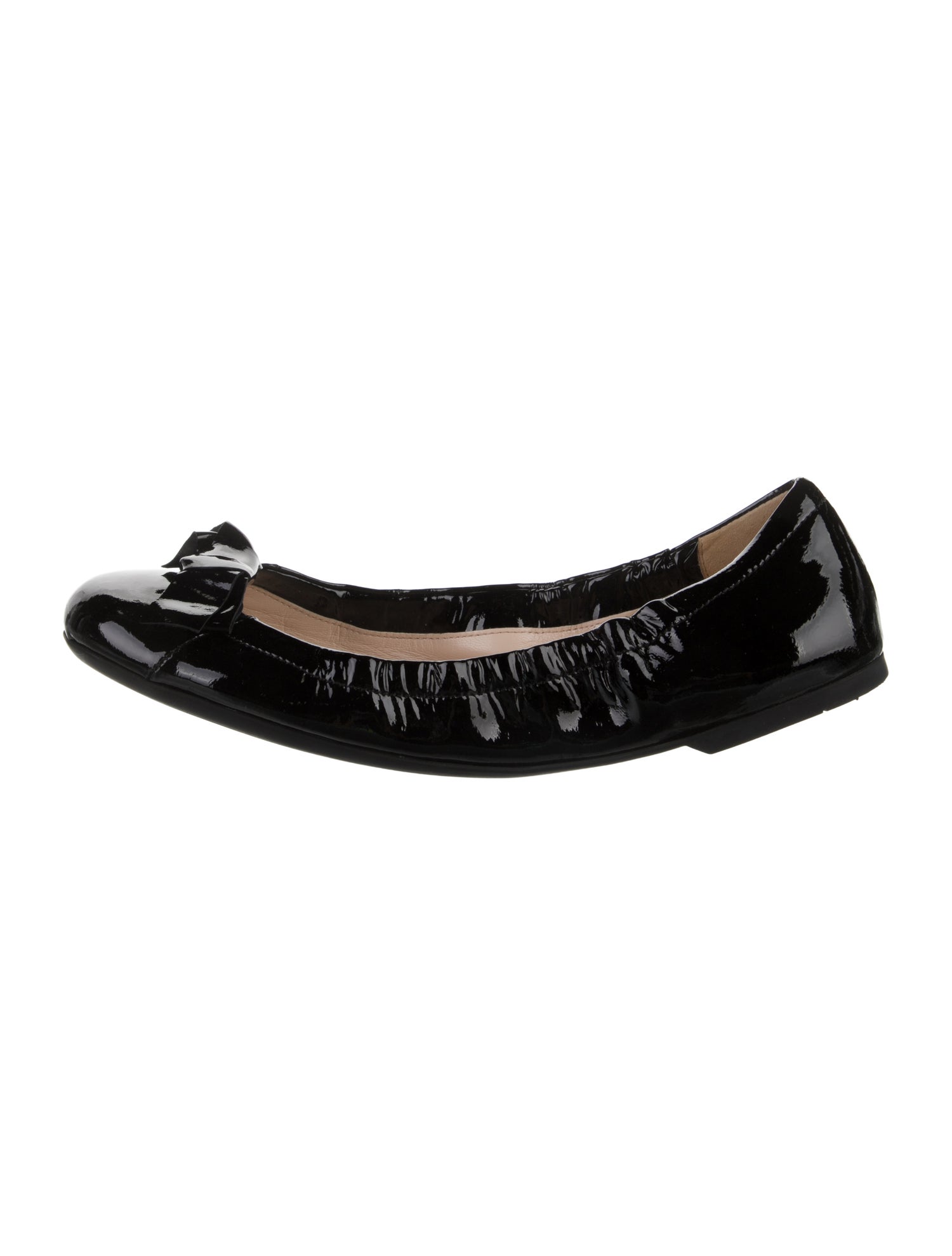 Prada Patent Leather Bow Accents Ballet Flats