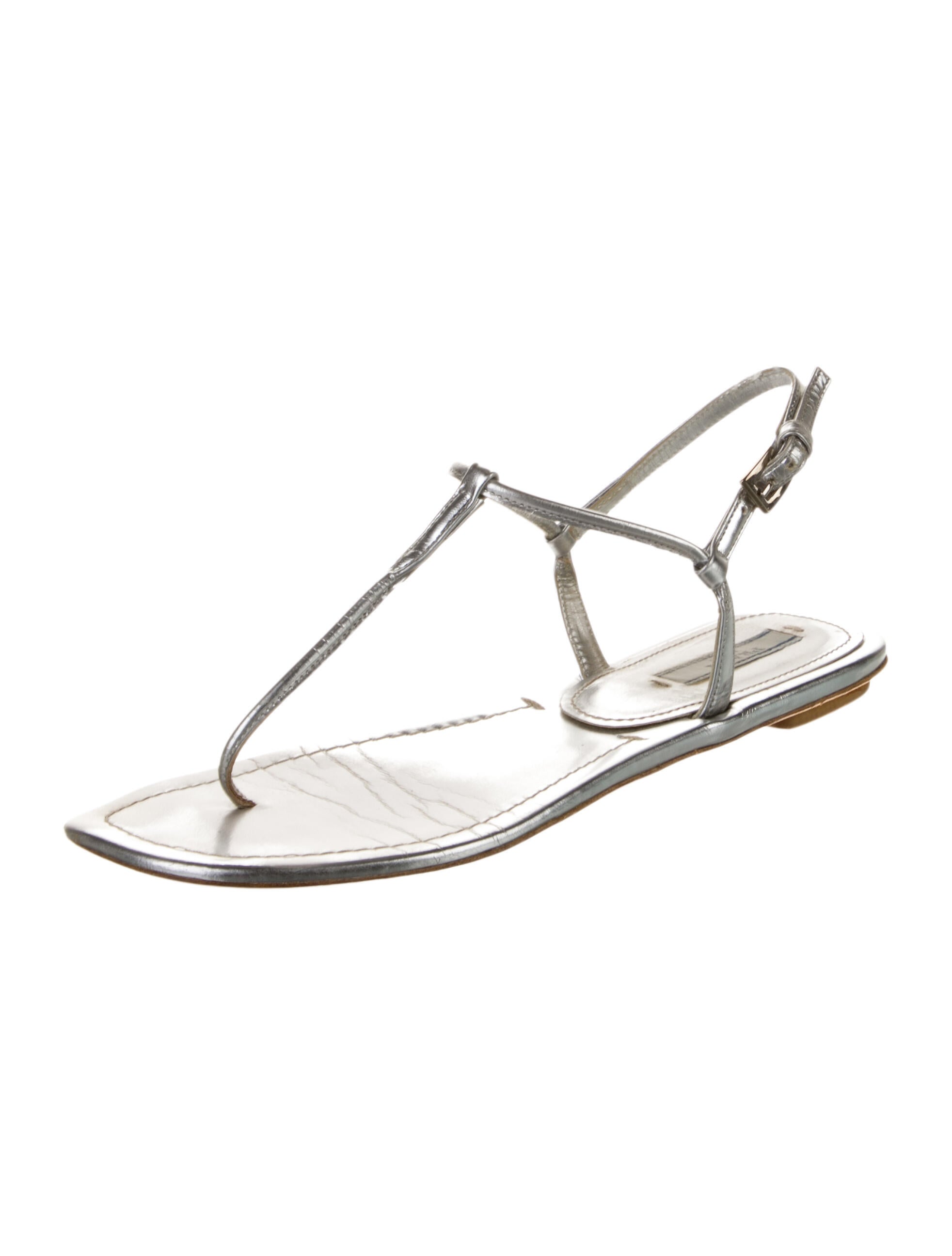 Prada Leather T-Strap Sandals