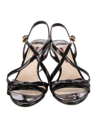 Prada Sport Patent Leather Bow Accents Slingback Sandals