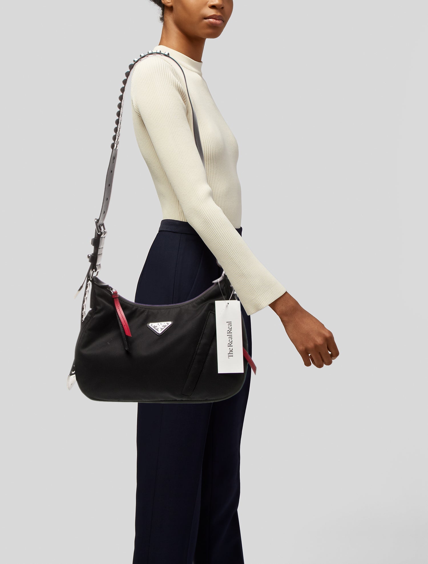 Prada Enameled Metal Triangle Shoulder Bag