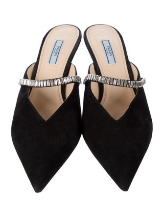 Prada Suede Crystal Embellishments Mules