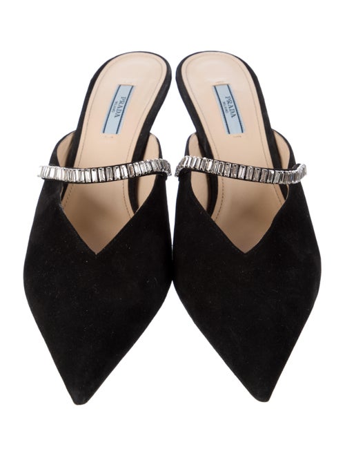 Prada Suede Crystal Embellishments Mules