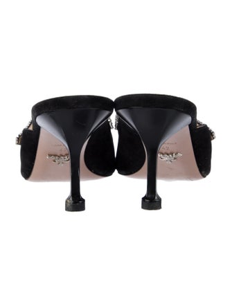 Prada Suede Crystal Embellishments Mules