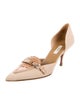 Prada Canvas Leather Trim Embellishment D'Orsay Pumps