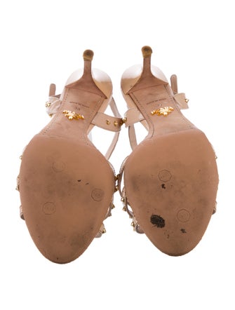 Prada Patent Leather Studded Accents T-Strap Sandals