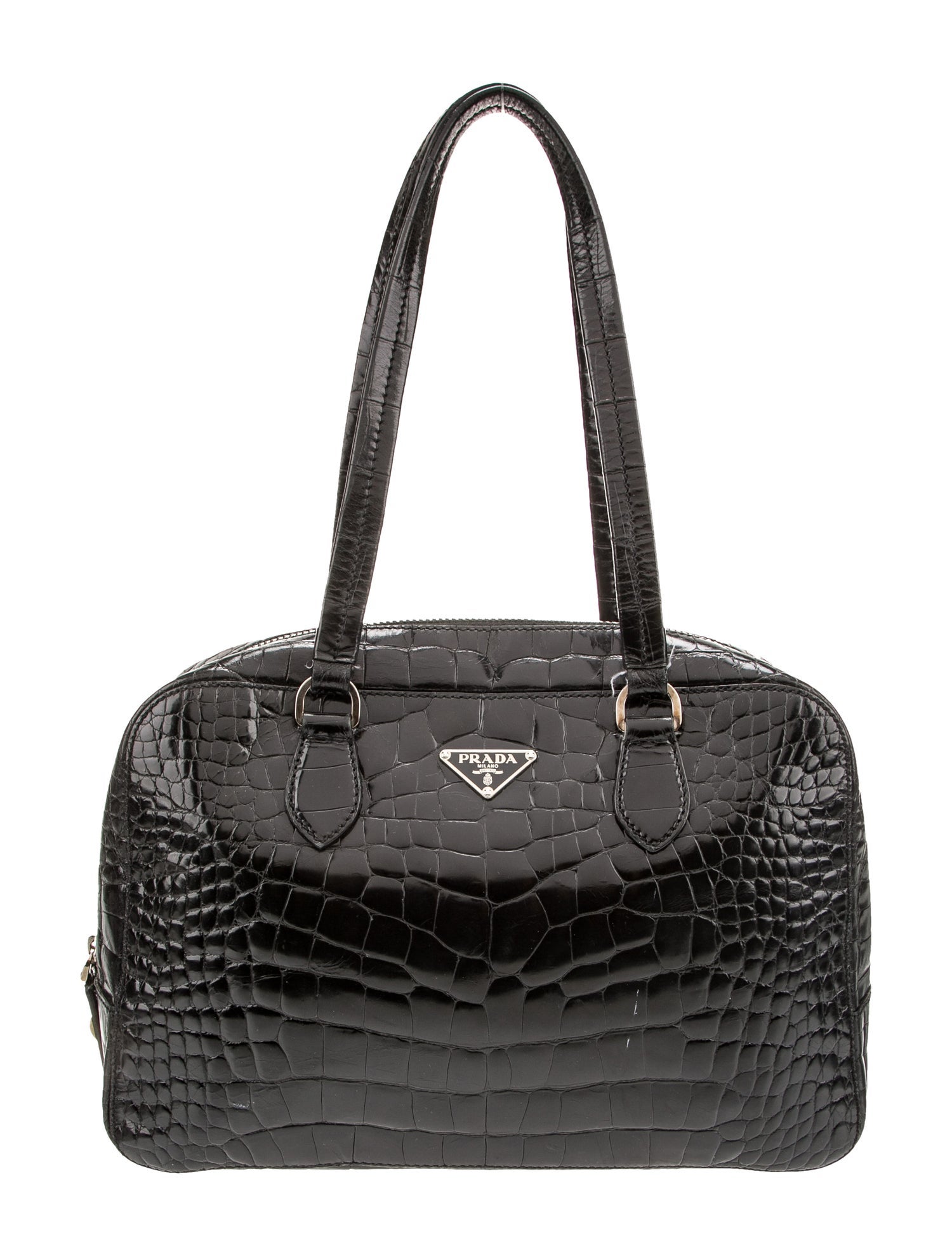 Prada Enameled Metal Triangle Bauletto