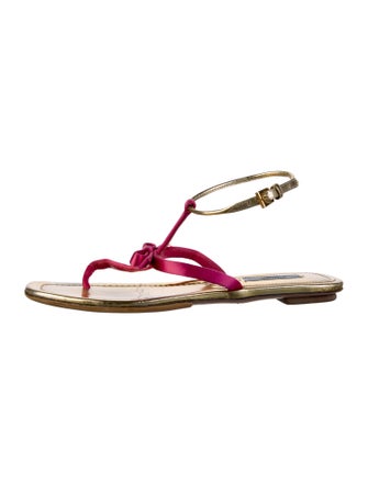 Prada Satin Bow Accents T-Strap Sandals