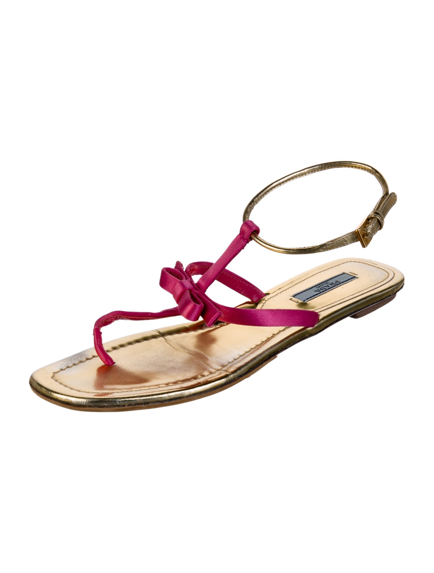 Prada Satin Bow Accents T-Strap Sandals