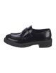 Prada Enameled Metal Triangle Leather Loafers