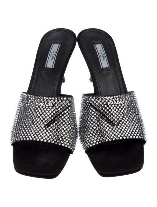 Prada Satin Crystal Embellishments Slides