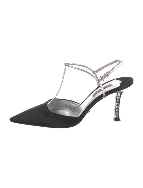 Prada Satin Crystal Embellishments T-Strap Pumps