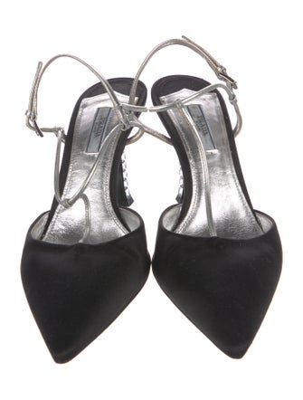 Prada Satin Crystal Embellishments T-Strap Pumps