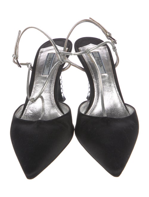 Prada Satin Crystal Embellishments T-Strap Pumps