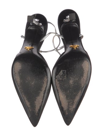 Prada Satin Crystal Embellishments T-Strap Pumps