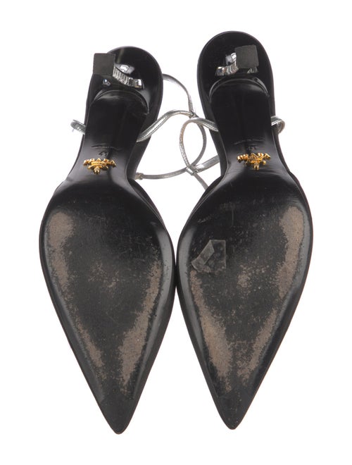 Prada Satin Crystal Embellishments T-Strap Pumps
