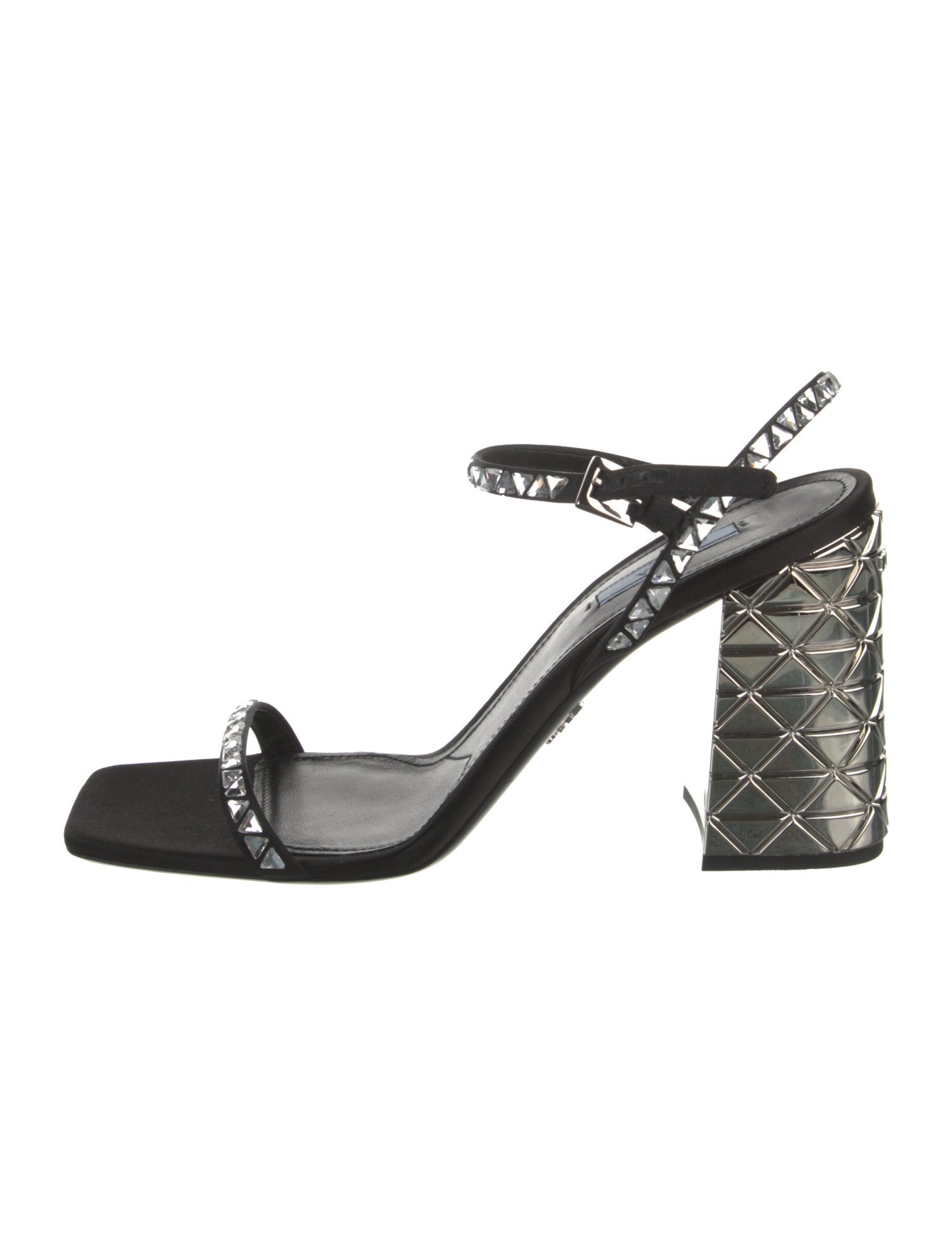 Prada Satin Crystal Embellishments Slingback Sandals